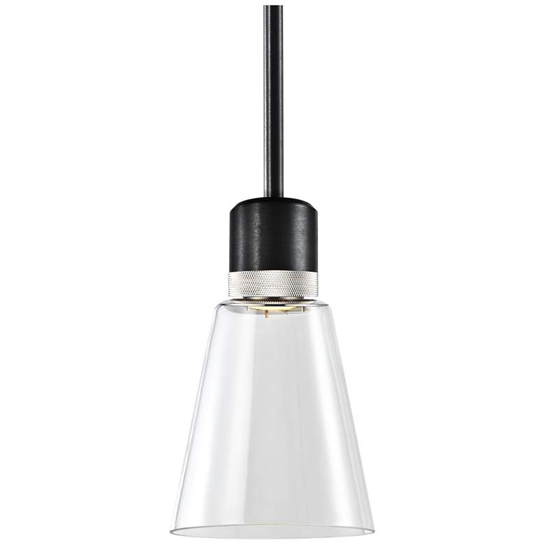 Image 1 Zigrina 7" LED 3CCT Clear Bell Glass Pendant, Black & Nickel Metal