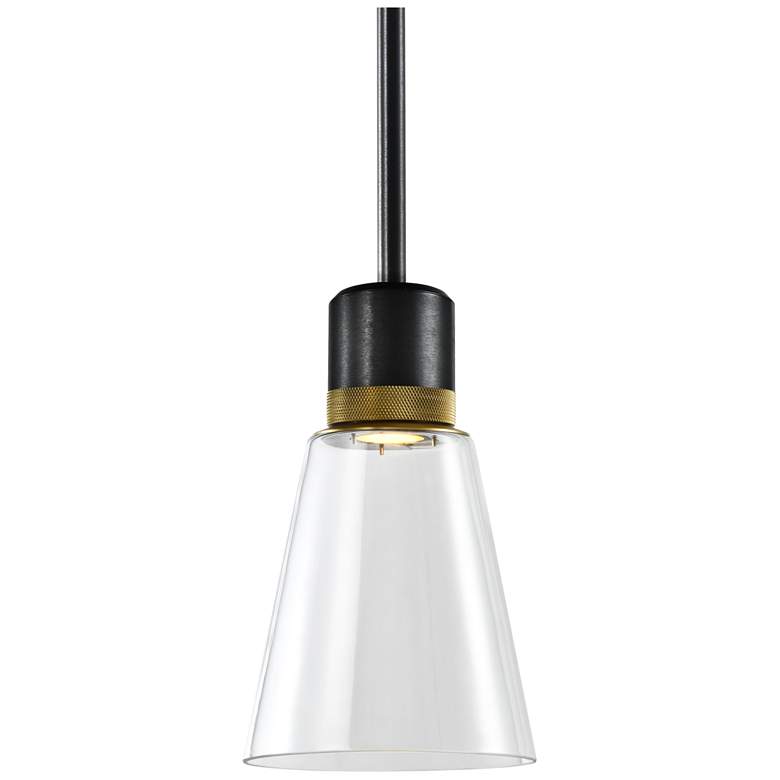 Image 1 Zigrina 7" LED 3CCT Clear Bell Glass Pendant, Black with Brass Metal F