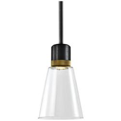 Zigrina 7" LED 3CCT Clear Bell Glass Pendant, Black with Brass Metal F