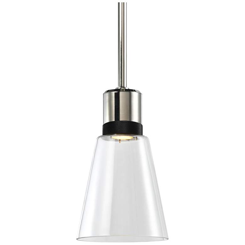 Image 1 Zigrina 7" LED 3CCT Clear Bell Glass Pendant, Nickel and Black Metal F