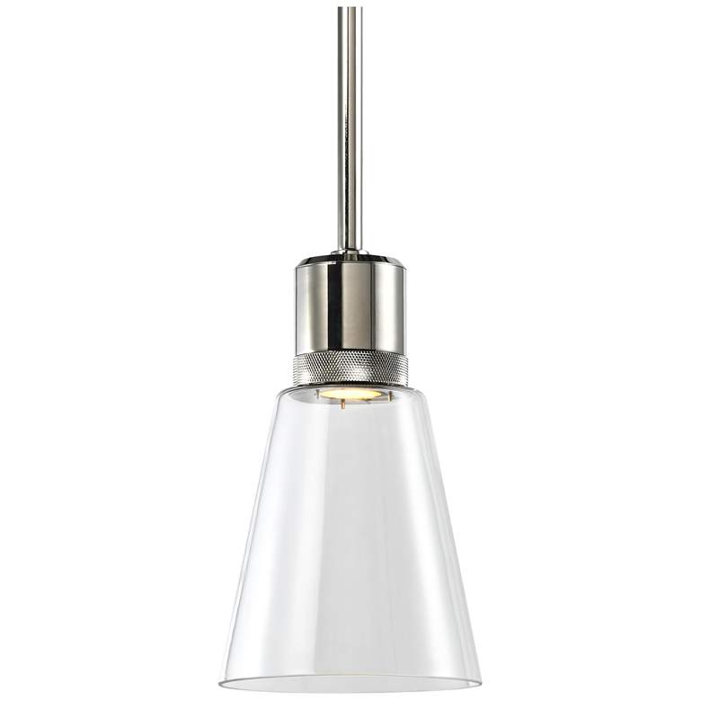 Image 1 Zigrina 7" LED 3CCT Clear Bell Glass Pendant, Polished Nickel Metal Fi