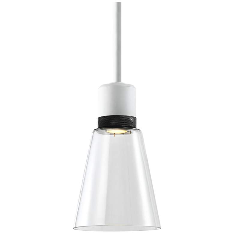 Image 1 Zigrina 7" LED 3CCT Clear Bell Glass Pendant, White with Black Metal F