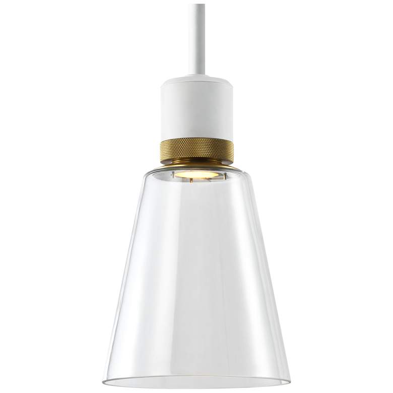 Image 1 Zigrina 7" LED 3CCT Clear Bell Glass Pendant, White with Brass Metal F