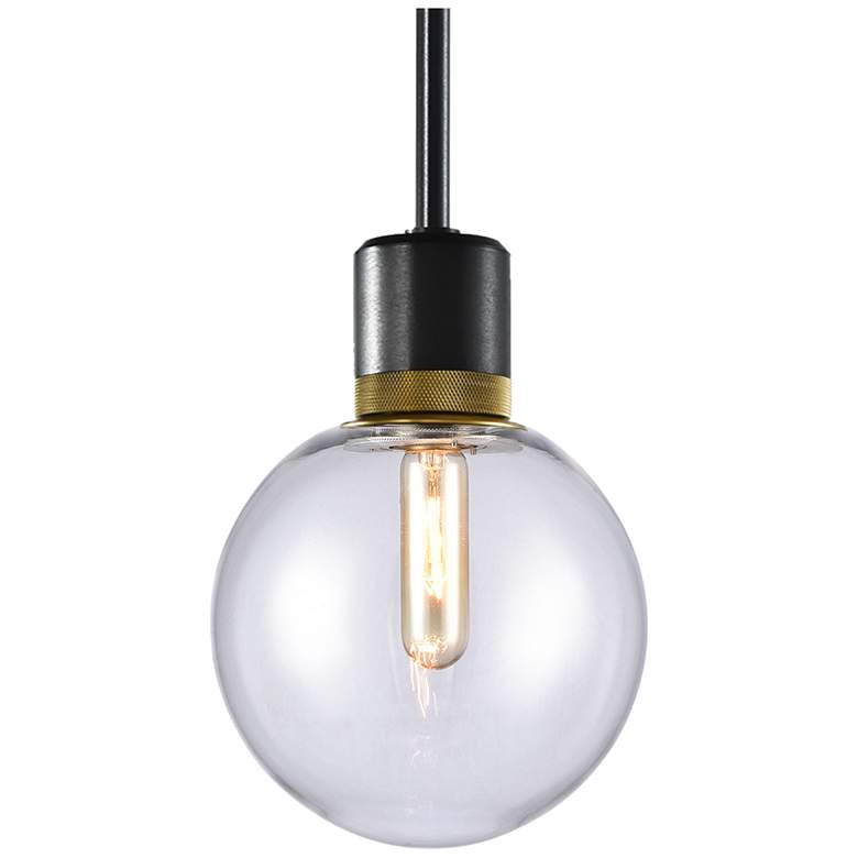 Image 1 Zigrina 8" E26 Clear Globe Glass Pendant and Black with Brass Metal Fi