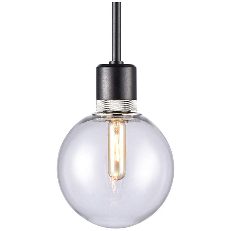 Image 1 Zigrina 8" E26 Clear Globe Glass Pendant and Black with Nickel Metal F