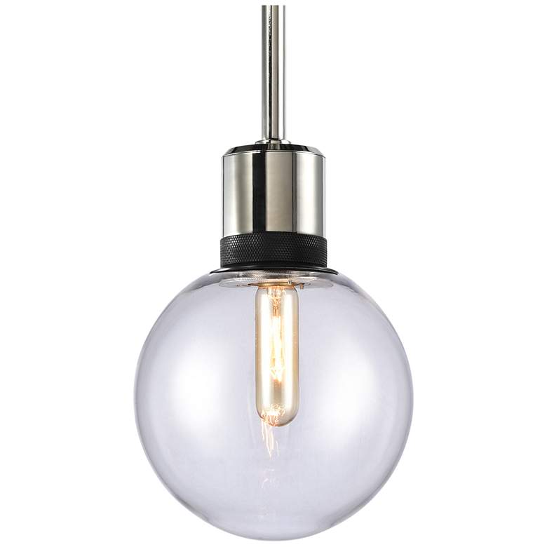 Image 1 Zigrina 8" E26 Clear Globe Glass Pendant and Nickel with Black Metal F