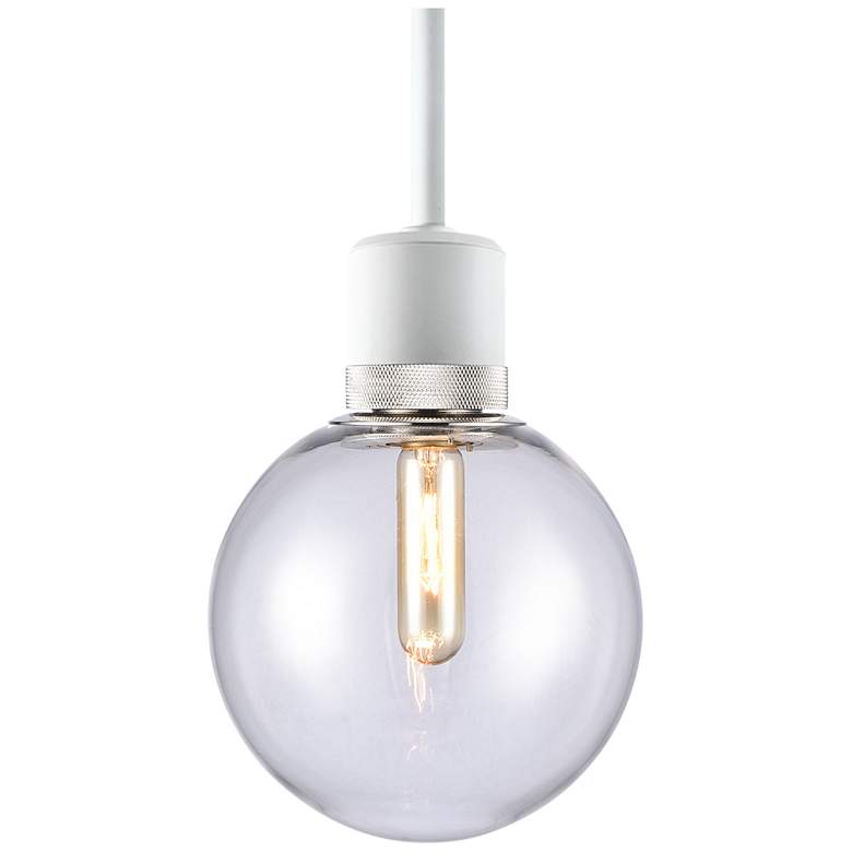 Image 1 Zigrina 8" E26 Clear Globe Glass Pendant and White with Nickel Metal F
