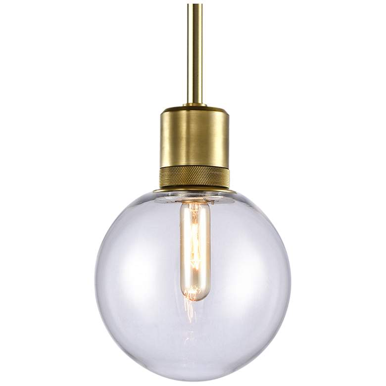 Image 1 Zigrina 8" E26 Clear Globe Glass Pendant Light and Aged Brass Metal Fi