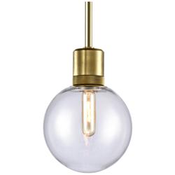 Zigrina 8" E26 Clear Globe Glass Pendant Light and Aged Brass Metal Fi
