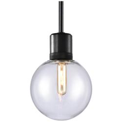 Zigrina 8" E26 Clear Globe Glass Pendant Light and Black Metal Finish