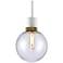 Zigrina 8" E26 Clear Globe Glass Pendant, White with Brass Metal Finis