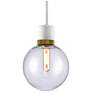 Zigrina 8" E26 Clear Globe Glass Pendant, White with Brass Metal Finis