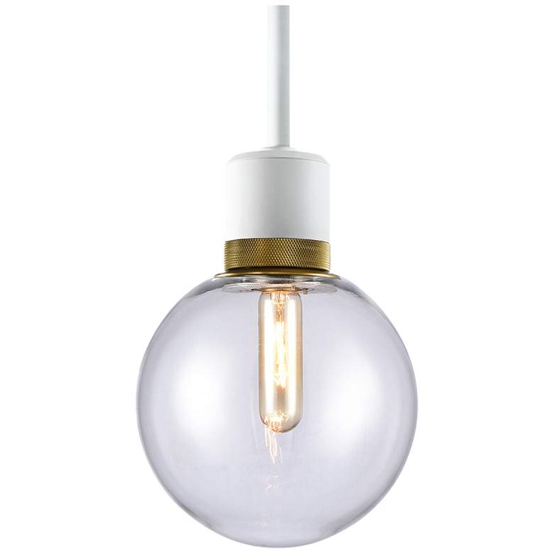 Image 1 Zigrina 8" E26 Clear Globe Glass Pendant, White with Brass Metal Finis