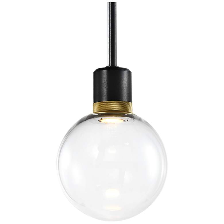 Image 1 Zigrina 8" LED 3CCT Clear Globe Glass Pendant, Black & Brass Metal