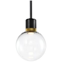 Zigrina 8" LED 3CCT Clear Globe Glass Pendant, Black & Brass Metal