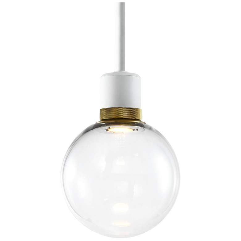 Image 1 Zigrina 8 inch LED 3CCT Clear Globe Glass Pendant, White &#38; Brass Metal