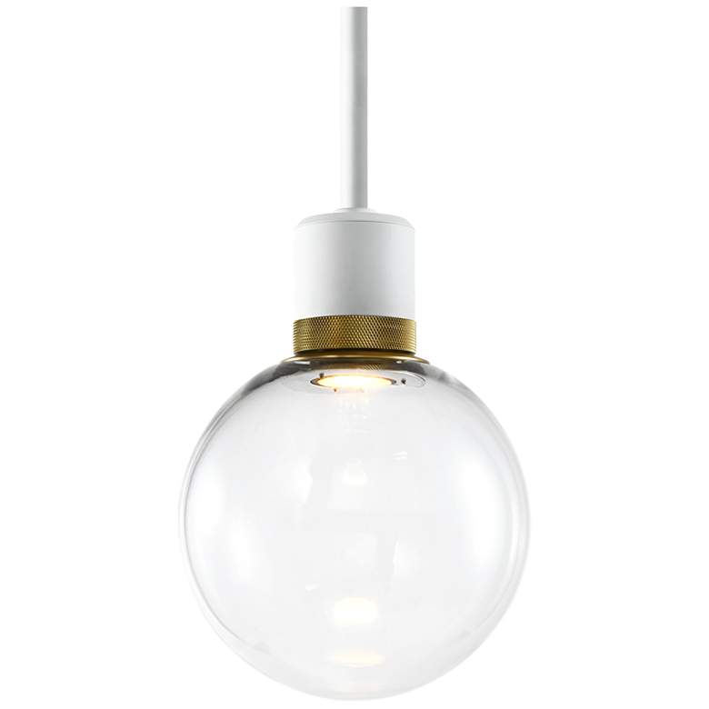 Image 1 Zigrina 8" LED 3CCT Clear Globe Glass Pendant, White & Brass Metal