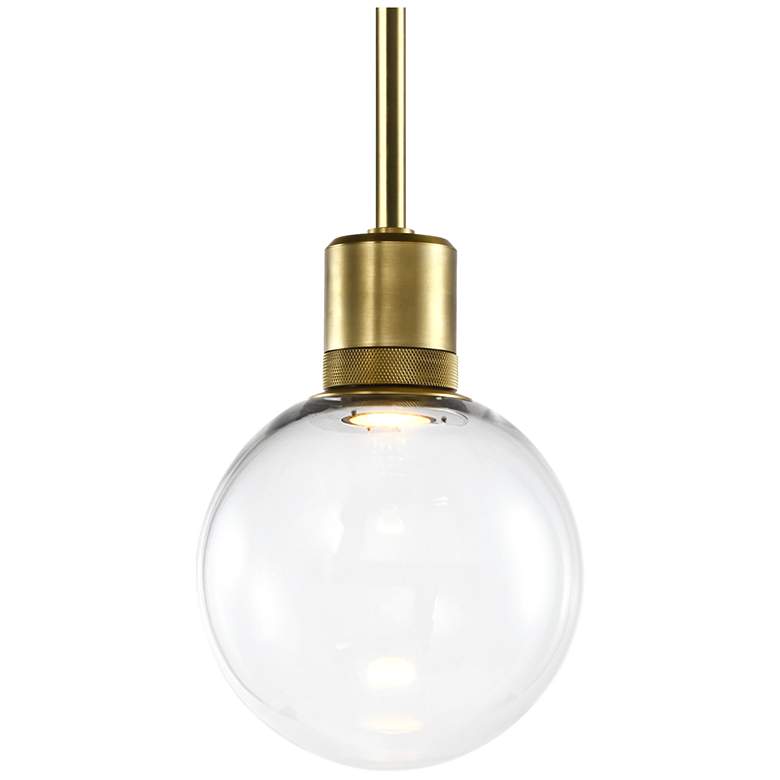 Image 1 Zigrina 8" LED 3CCT Clear Globe Glass Pendant with Aged Brass Metal Fi
