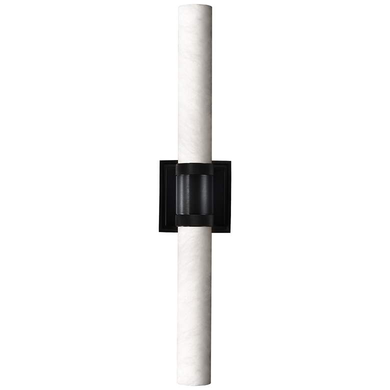 Image 1 Zigrina LED 3CCT Duo Wall Sconce, 12" Alabaster Shade and Black Finish