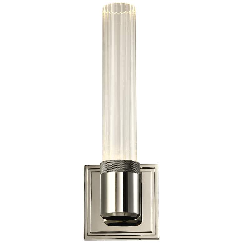 Image 1 Zigrina LED 3CCT Vertical Wall Sconce, 12" Fluted Glass and Nickel Fin