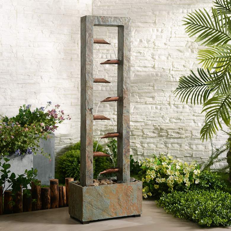 Image 1 Zigzag Zen 47 3/4" High Slate and Copper Cascading Floor Fountain