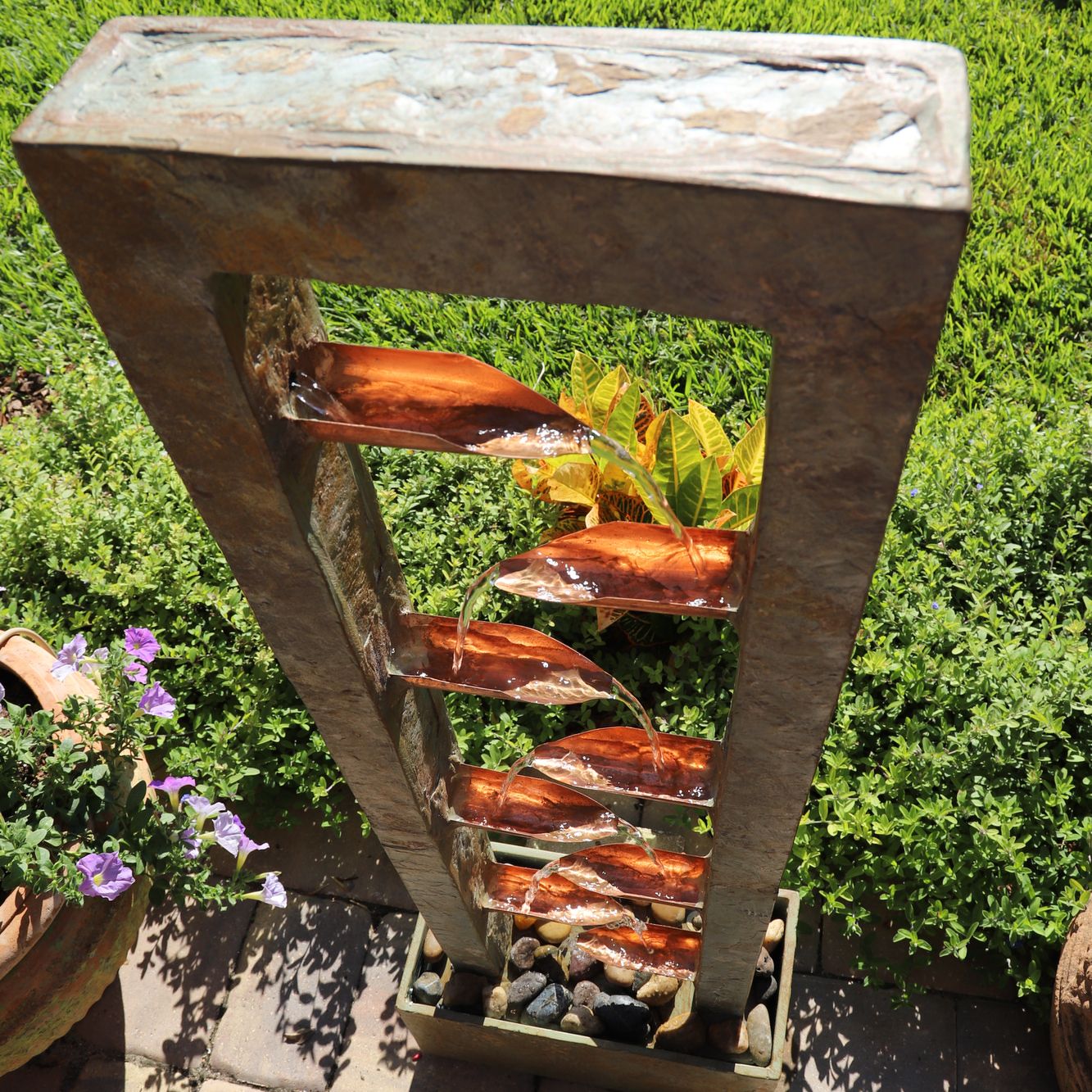 Zigzag Zen 47 3/4" High Slate and Copper Cascading Floor Fountain