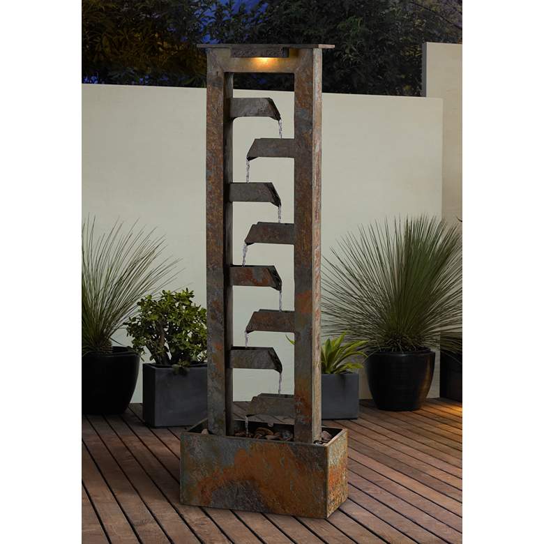 Image 1 Zigzag Zen 49" Slate Stone Waterfall Fountain with Light