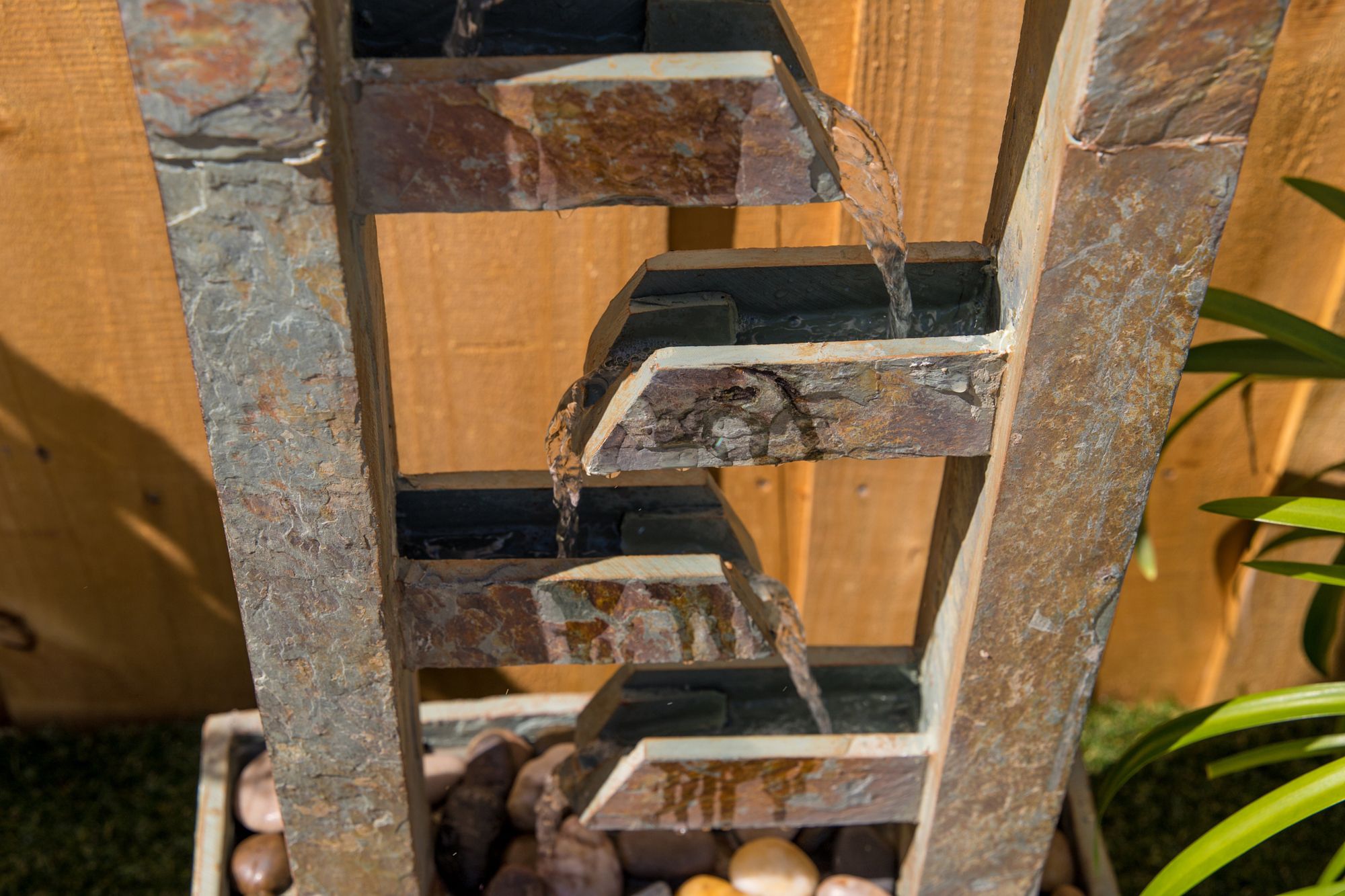 Zigzag Zen 49" Slate Stone Waterfall Fountain with Light