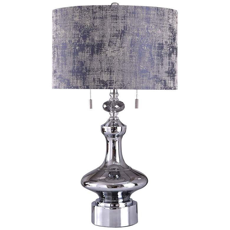 Image 1 Zilar Mirror Glass Table Lamp - Chrome - Silver &amp; Blue Foil Print Shade