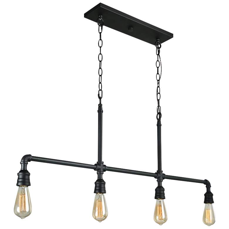 Image 2 Zimra 44 inch Wide Black 4-Light Island Chandelier