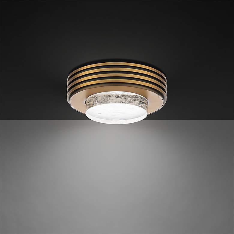 Image 1 Zircle 3"H x 8"W 1-Light Crystal Flush Mount in Aged Brass