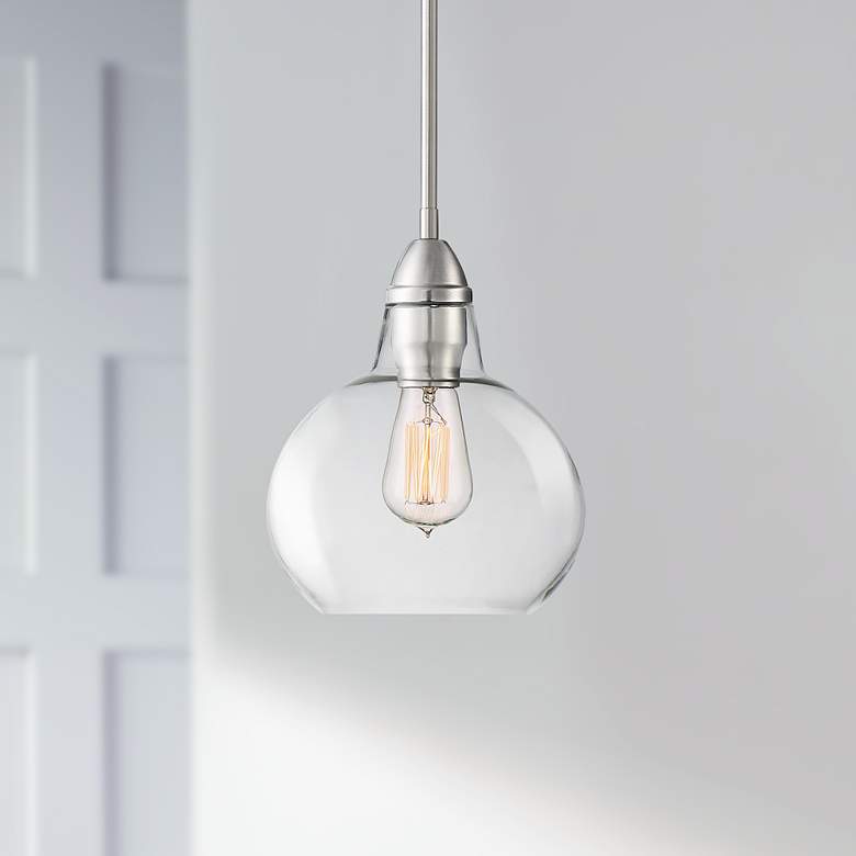 Zoe 8&quot; Wide Brushed Nickel and Clear Glass Mini Pendant