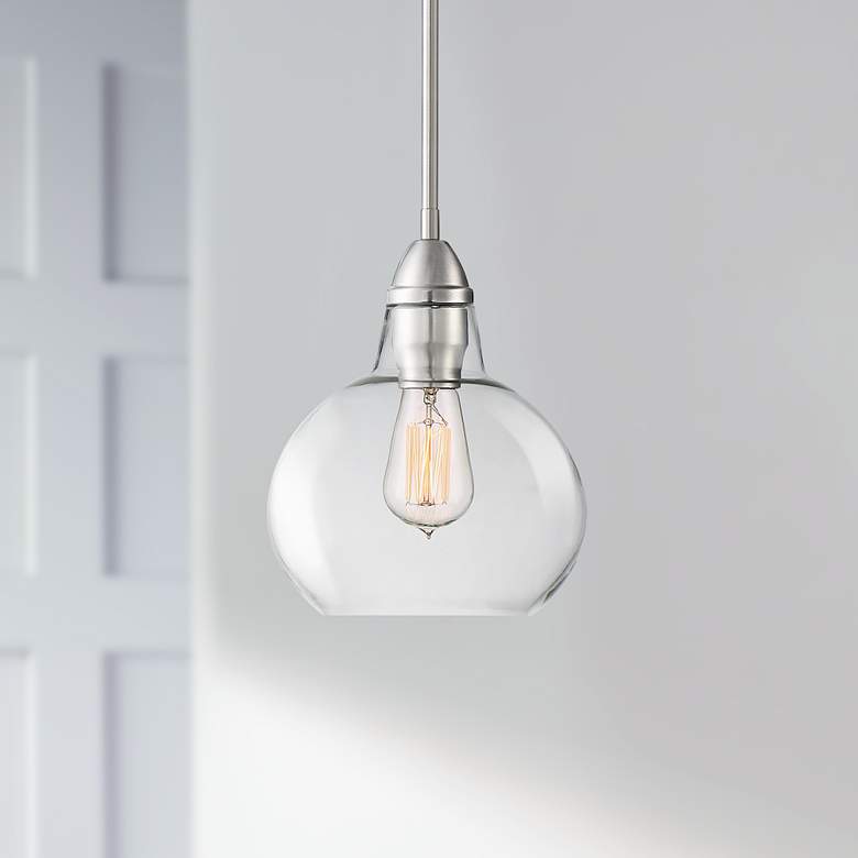 Image 1 Zoe 8 inch Wide Brushed Nickel and Clear Glass Mini Pendant