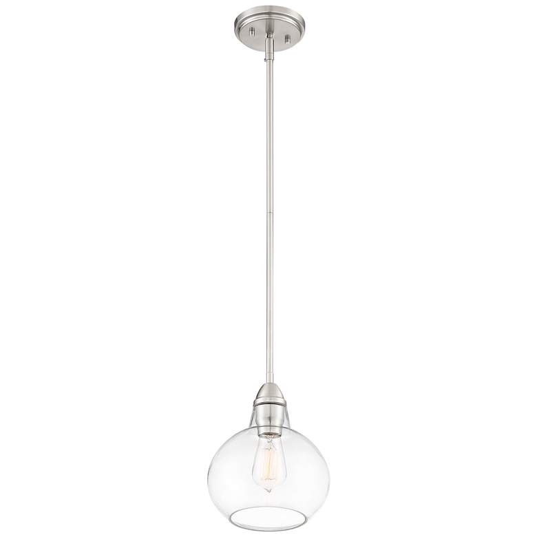 Zoe 8&quot; Wide Brushed Nickel and Clear Glass Mini Pendant more views