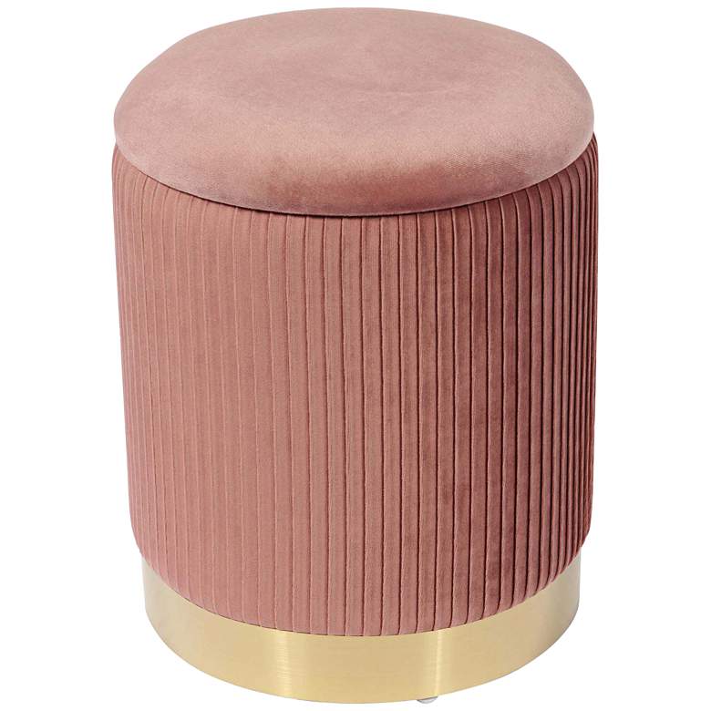 Image 1 Zoe Blush Velvet Ribbed Fabric Round Storage Ottoman