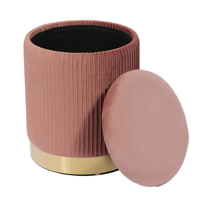 Image 3 Zoe Blush Velvet Ribbed Fabric Round Storage Ottoman more views