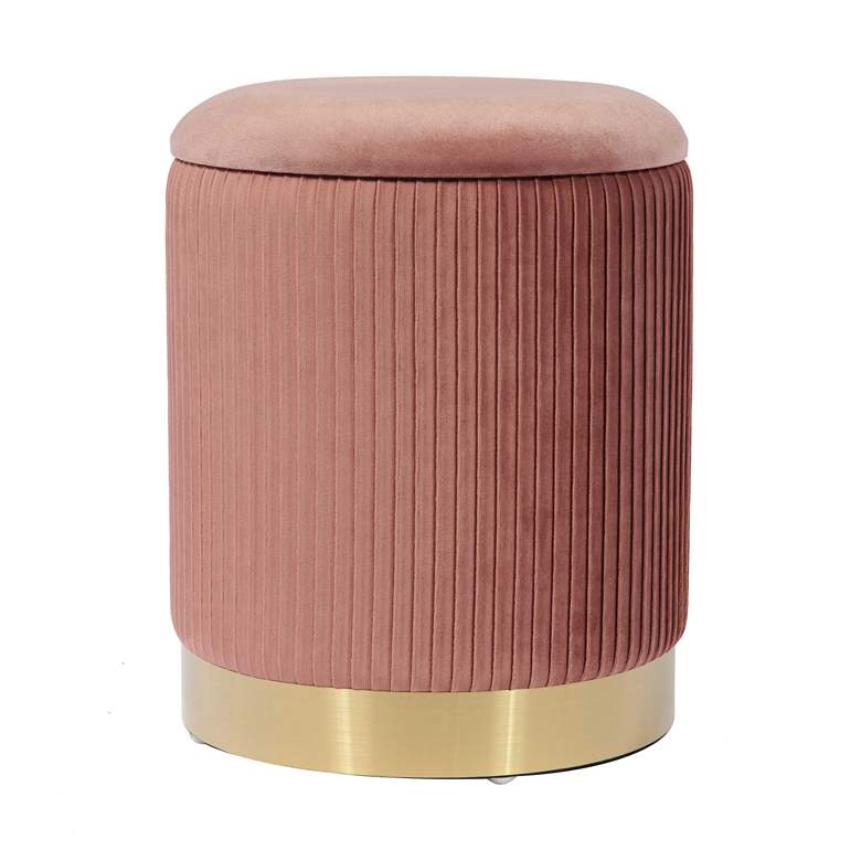 Image 5 Zoe Blush Velvet Ribbed Fabric Round Storage Ottoman more views