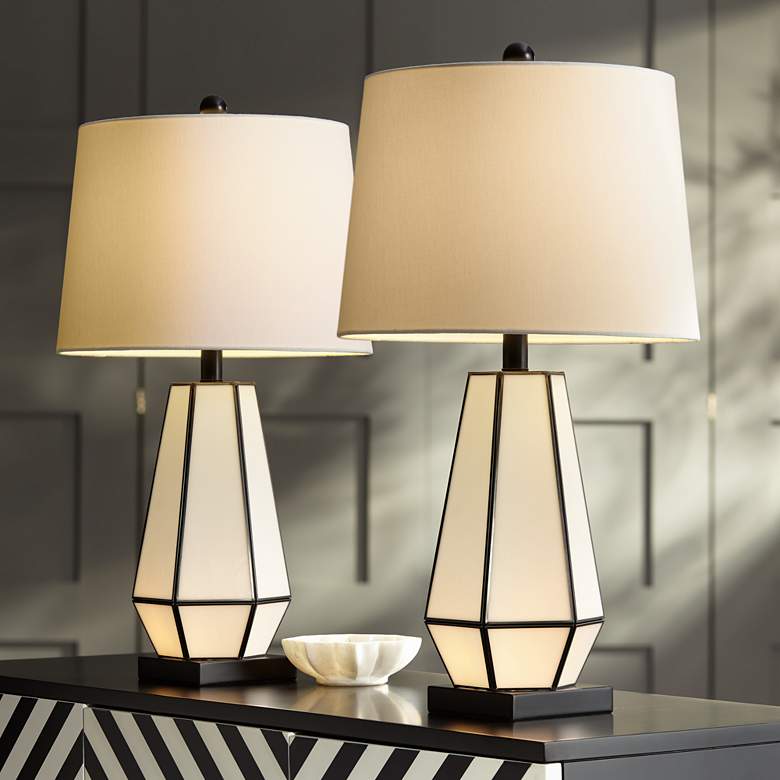 Image 1 Zoe Modern Geometric Night Light Table Lamps Set of 2