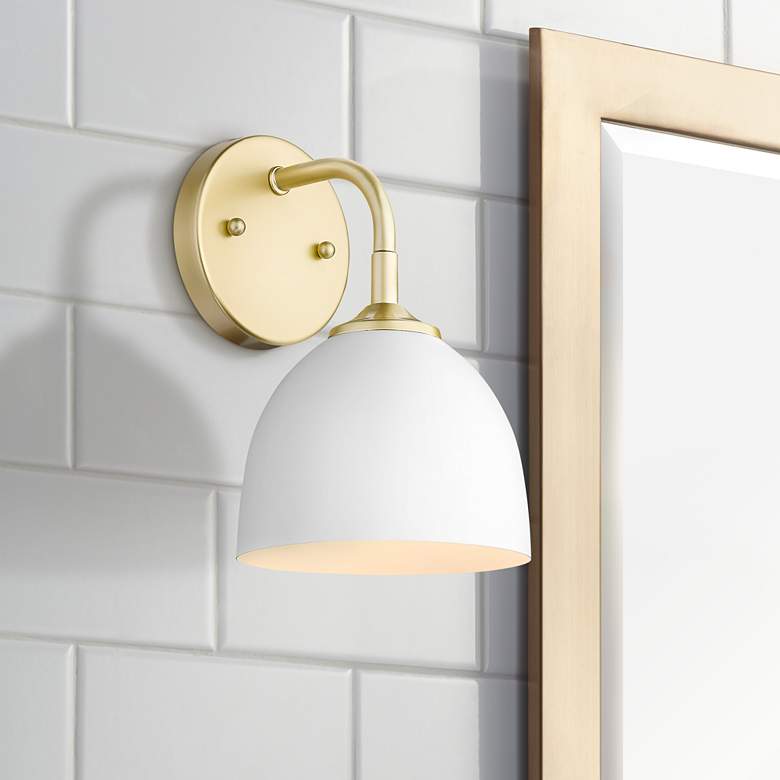 Image 1 Zoey 10" High Olympic Gold and Matte White Wall Sconce