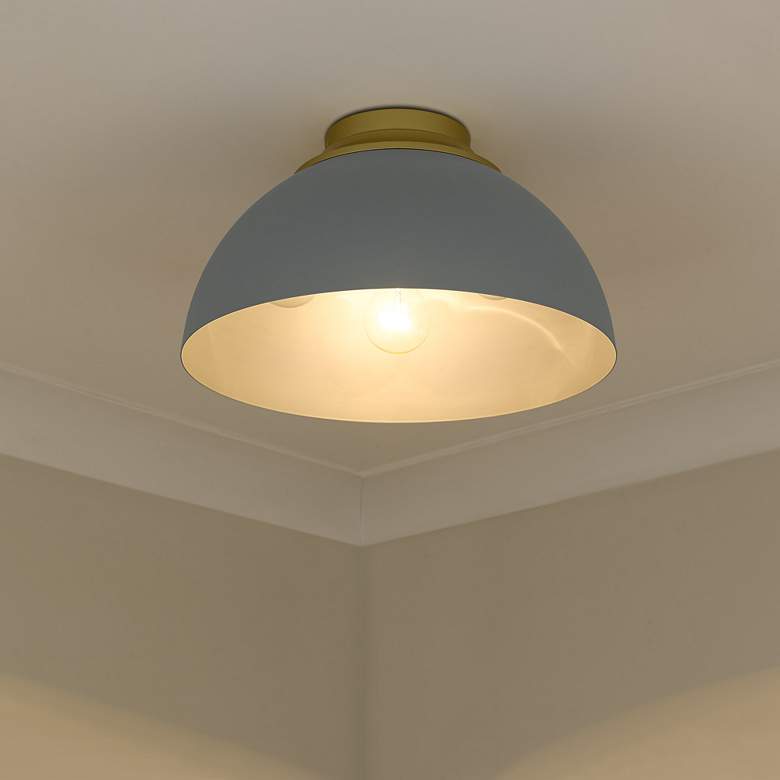 Image 1 Zoey 13 3/4 inch Wide Olympic Gold Matte Gray Bowl Ceiling Light