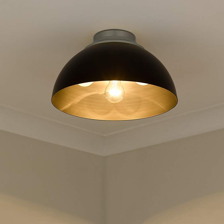 Image 1 Zoey 13 3/4" Wide Pewter and Matte Black Bowl Ceiling Light
