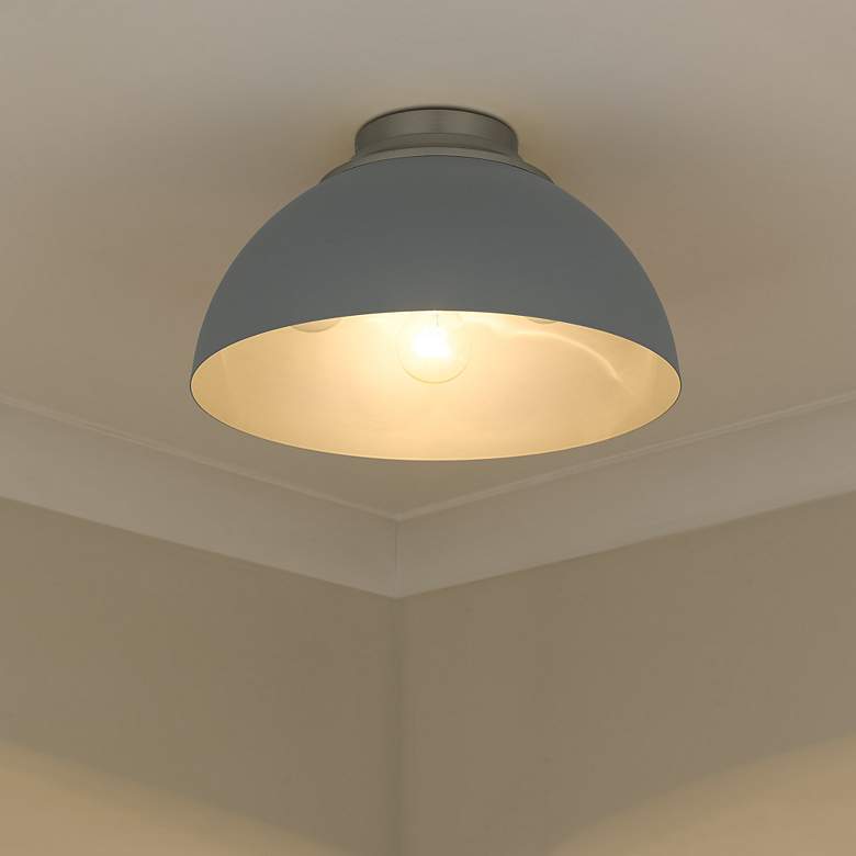 Image 1 Zoey 13 3/4 inch Wide Pewter and Matte Gray Bowl Ceiling Light