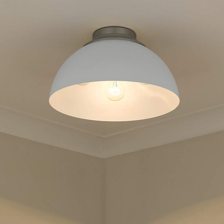 Image 1 Zoey 13 3/4 inch Wide Pewter and Matte White Bowl Ceiling Light