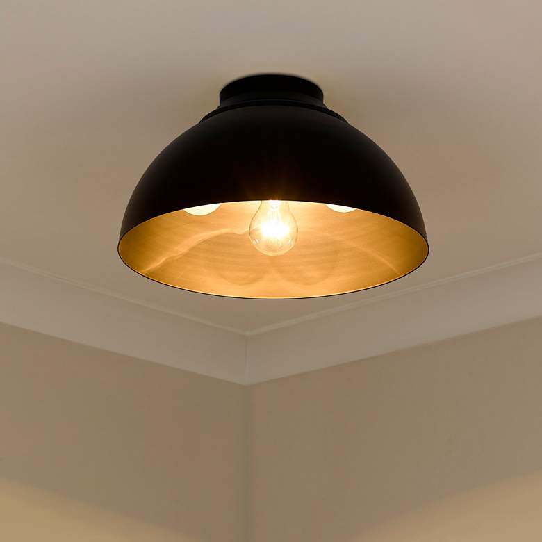 Image 1 Zoey 13 3/4 inchW Olympic Gold Matte Black Bowl Ceiling Light