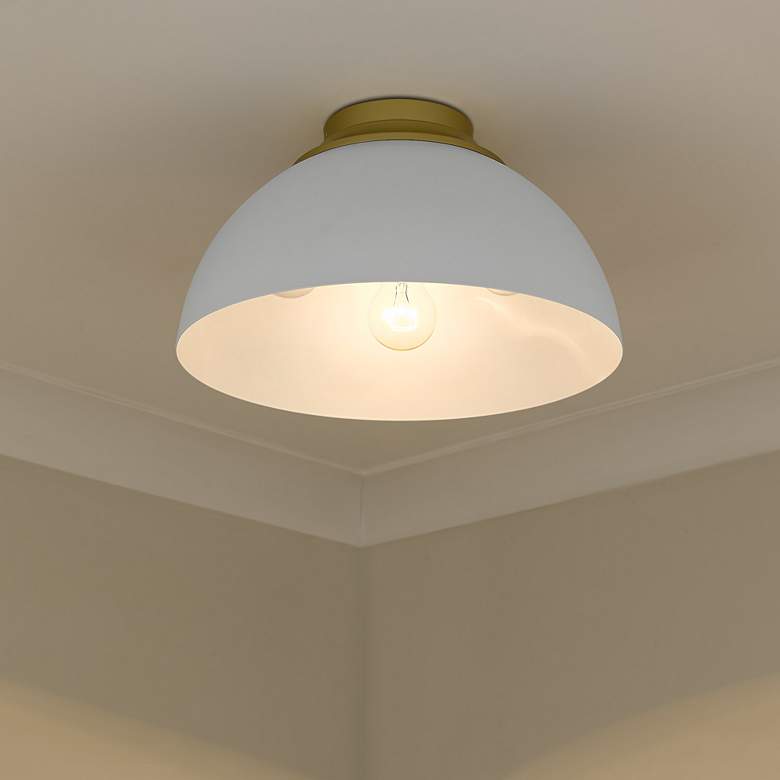 Image 1 Zoey 13 3/4 inchW Olympic Gold Matte White Bowl Ceiling Light