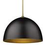 Zoey 16" Wide Olympic Gold Rod and All Matte Black Dome Pendant Light