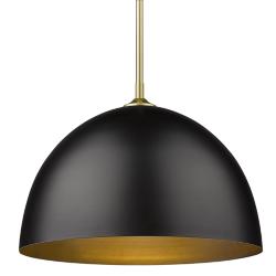 Zoey 16&quot; Wide Olympic Gold Rod and All Matte Black Dome Pendant Light