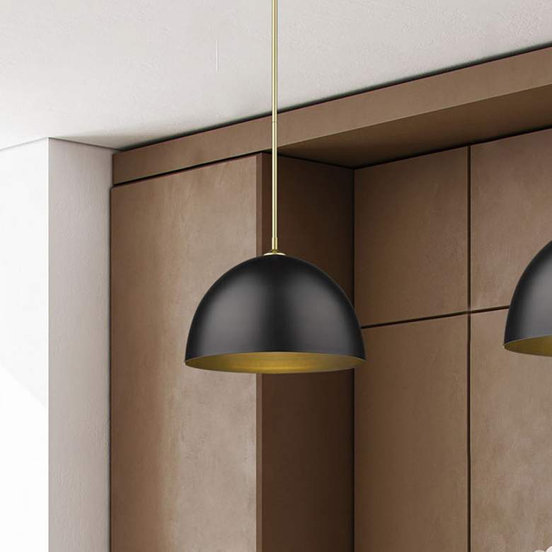 Image 1 Zoey 16"W Olympic Gold and Matte Black Dome Pendant Light