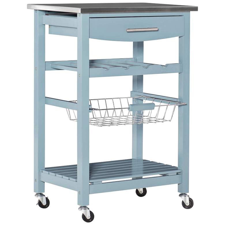 Image 1 Zoey 22 3/4" Wide Blue Wood and Stainless Steel Kitchen Cart