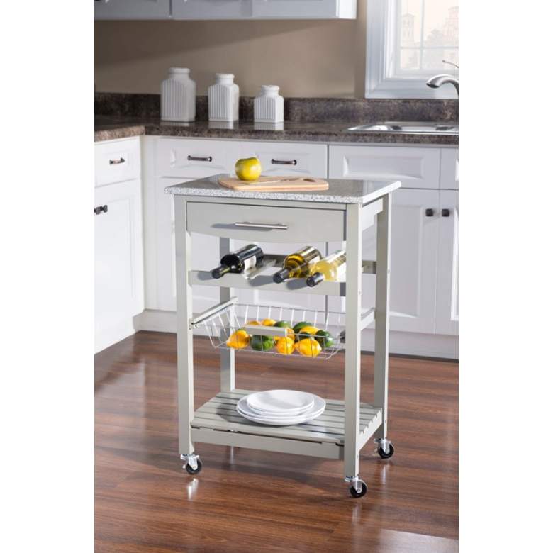 Image 1 Zoey 22 3/4 inch Wide Gray Wood and Granite Kitchen Cart